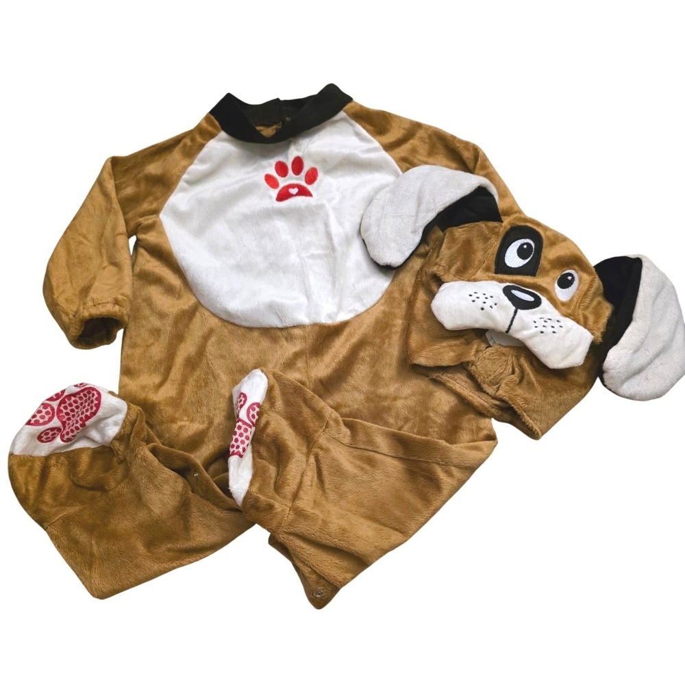 Spirit Halloween Dog Costume Brown Plush Jumpsuit Headpiece Infant 12-18 Months